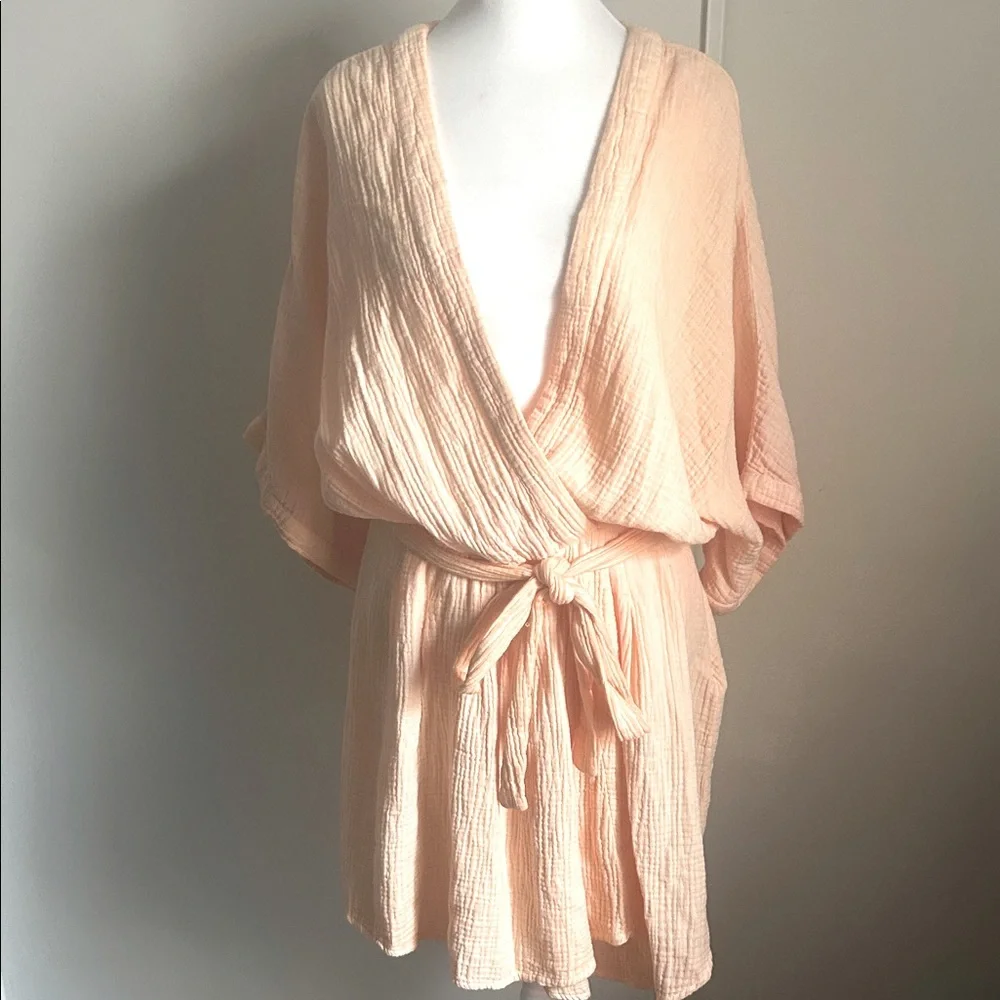Free People Oversized Peach Kimono Surplice Cotton Dress Coverup Tunic - Picture 2 of 11